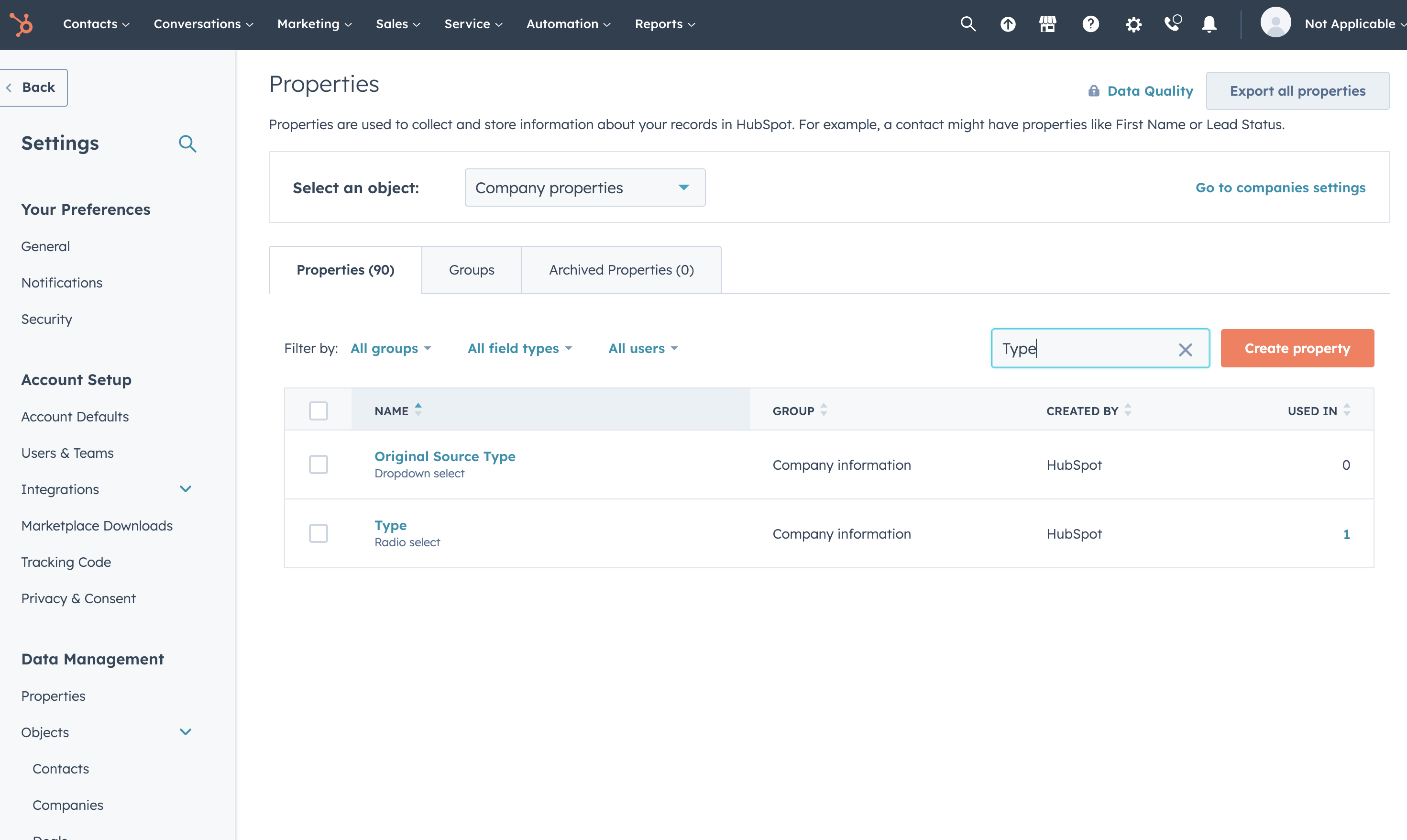 You get to Company > Type Edit property via Profile & Preferences > Data Management > Objects > Companies