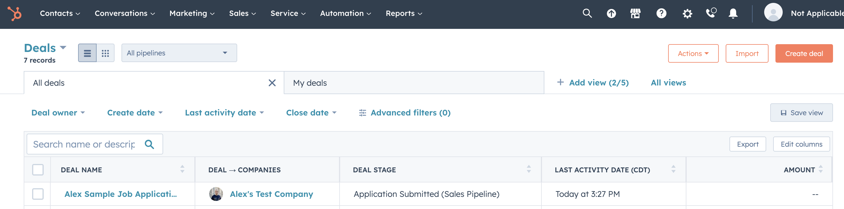 This is what my HubSpot Deals view looks like