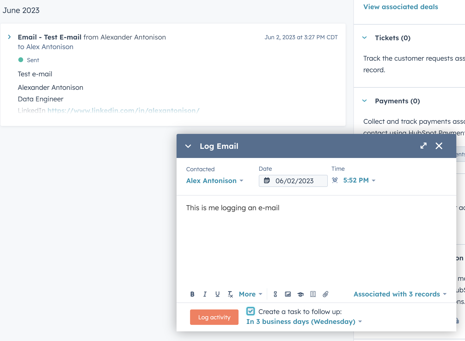 Example logging an activity