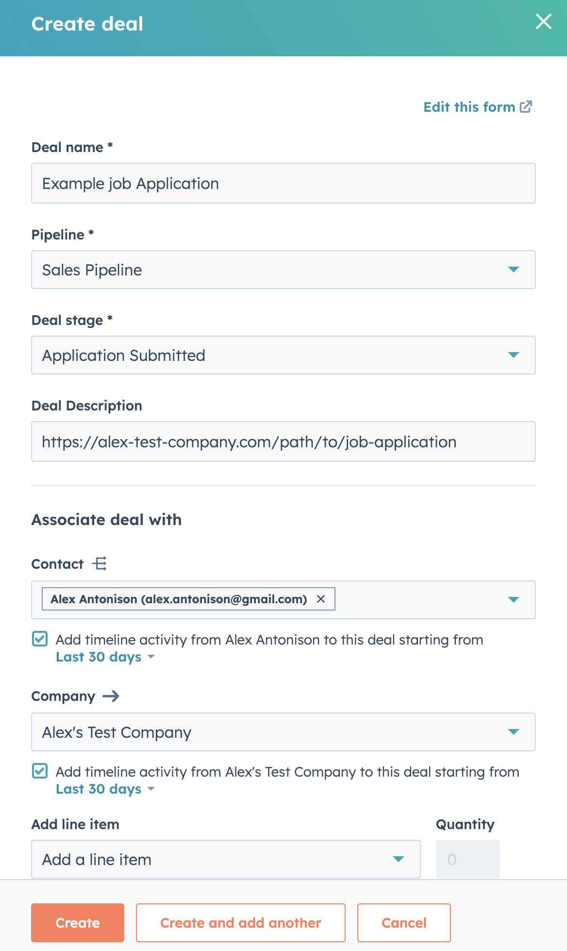 Job Application/Deal Entry Form